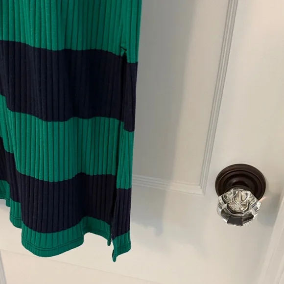 LOFT Green and Blue Striped Midi Dress with Side Slit - Picture 3 of 3